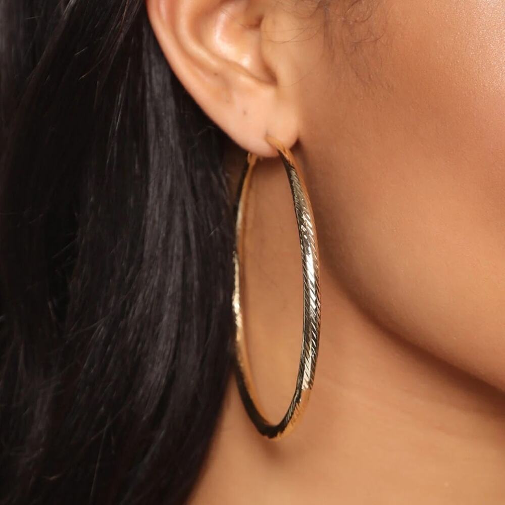 Fashion Nova Crazy For You Gold Textured Large Hoop Earrings NWT